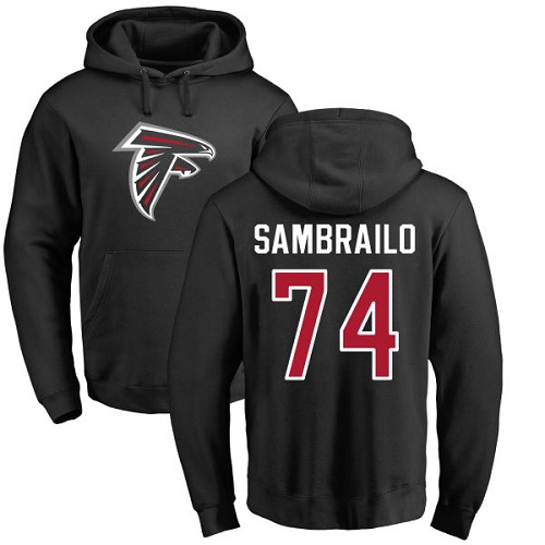 Atlanta Falcons Men Black Ty Sambrailo Name And Number Logo NFL Football #74 Pullover Hoodie Sweatshirts->nfl t-shirts->Sports Accessory